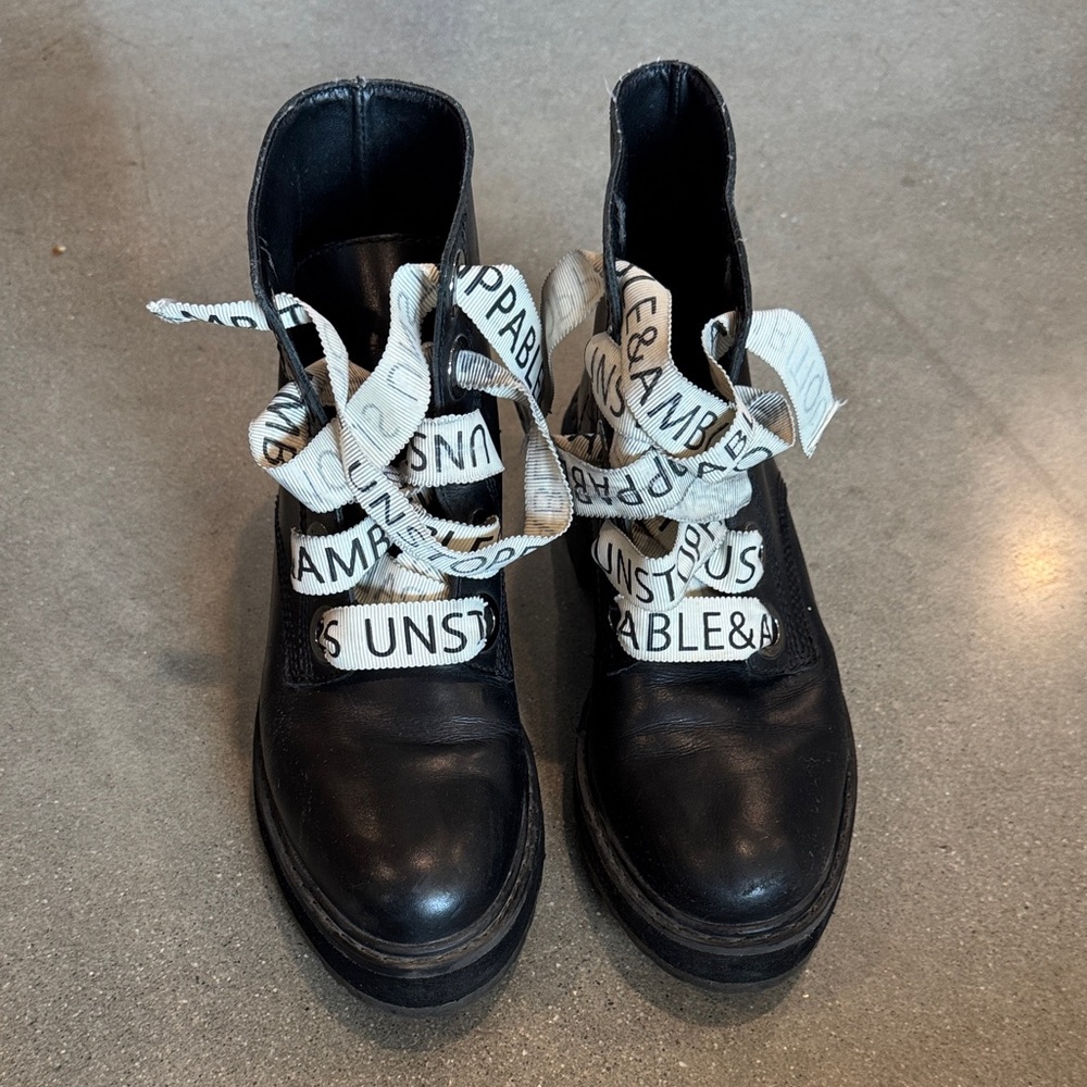 Zara Black Ankle Boots with White Laces